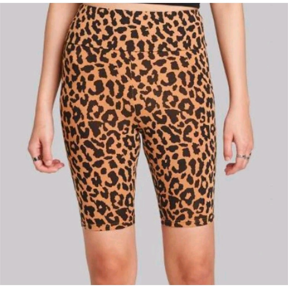 Wild Fable Womens Leopard Print High-Rise Bike Shorts Brown Black Large NWT